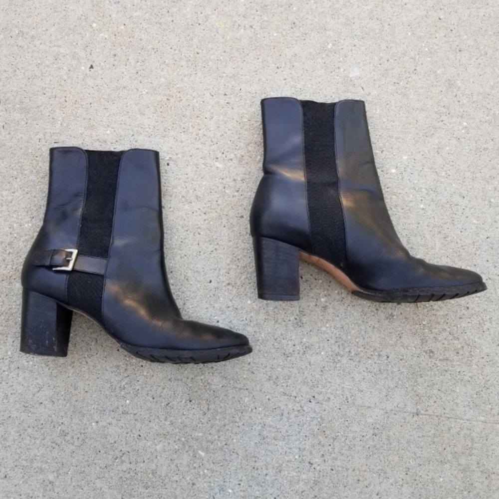 Cole Haan Mid-Calf Black Leather Boots Chunky Heel